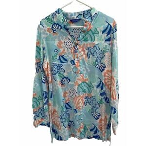 Three Islands Swim Coverup Women’s Size S Tunic Pull Over Summer Beach Turtle